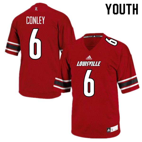 Youth #6 Evan Conley Louisville Cardinals College Football Jerseys Sale-Red - Click Image to Close